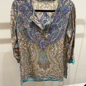 Gretchen Scott Designs Purple Brown Green Embroidered Silk Tunic